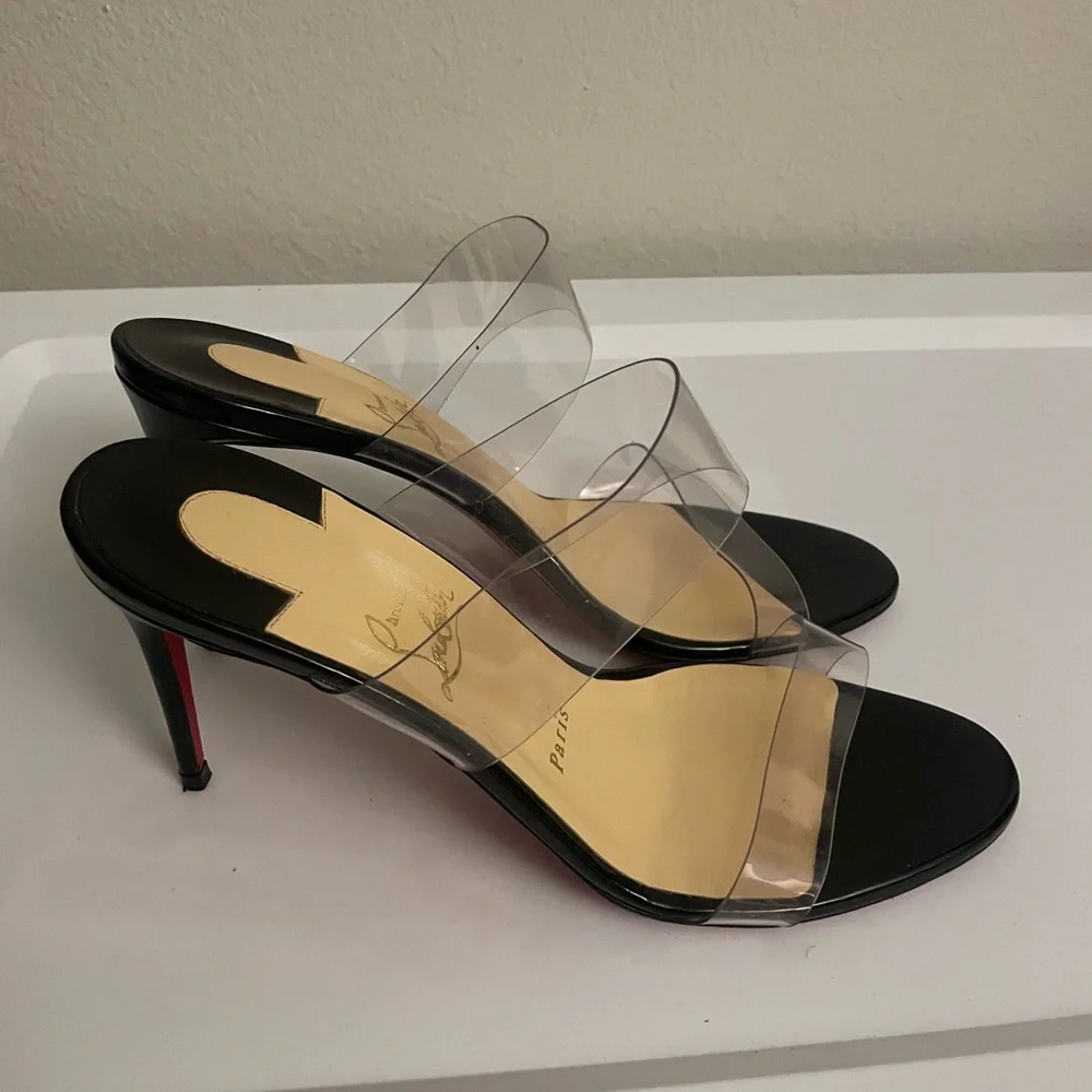 Christian Louboutin Black and Cream Heels with Slingback Design - Picture 6 of 7